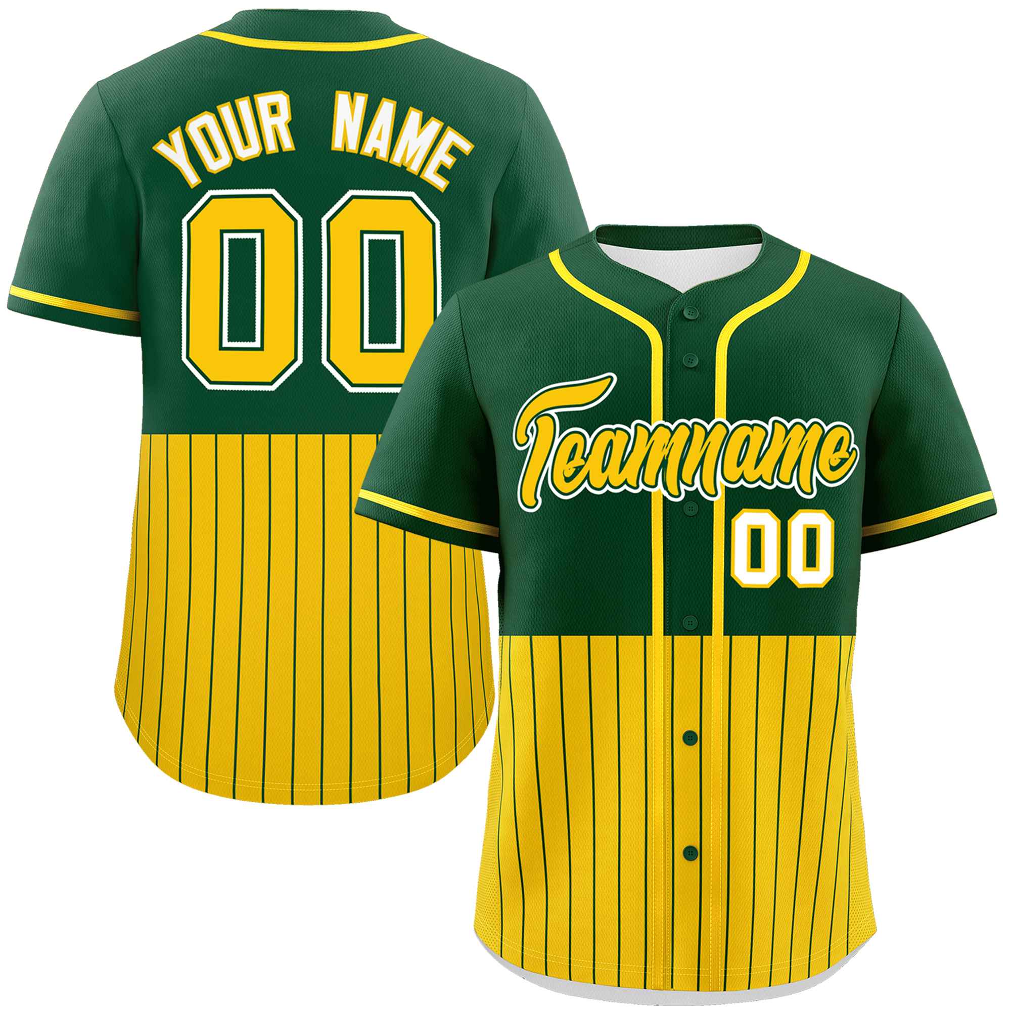 Custom Green Gold Personalized Half Stripe Design Authentic Baseball Jersey