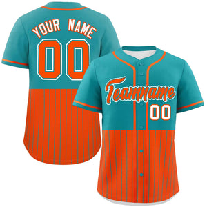 Custom Aqua Orange Personalized Half Stripe Design Authentic Baseball Jersey