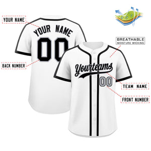 Custom White Black Personalized Classic Authentic Baseball Jersey