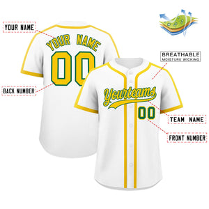 Custom White Gold Personalized Classic Authentic Baseball Jersey