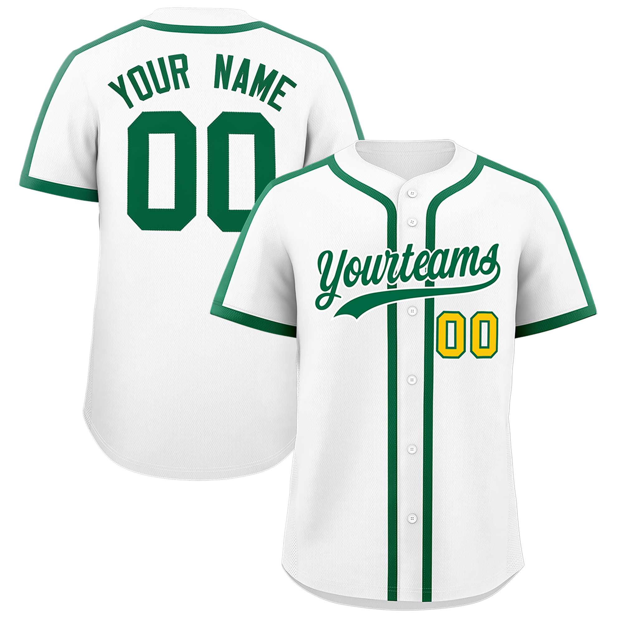 Custom White Kelly Green Personalized Classic Authentic Baseball Jersey