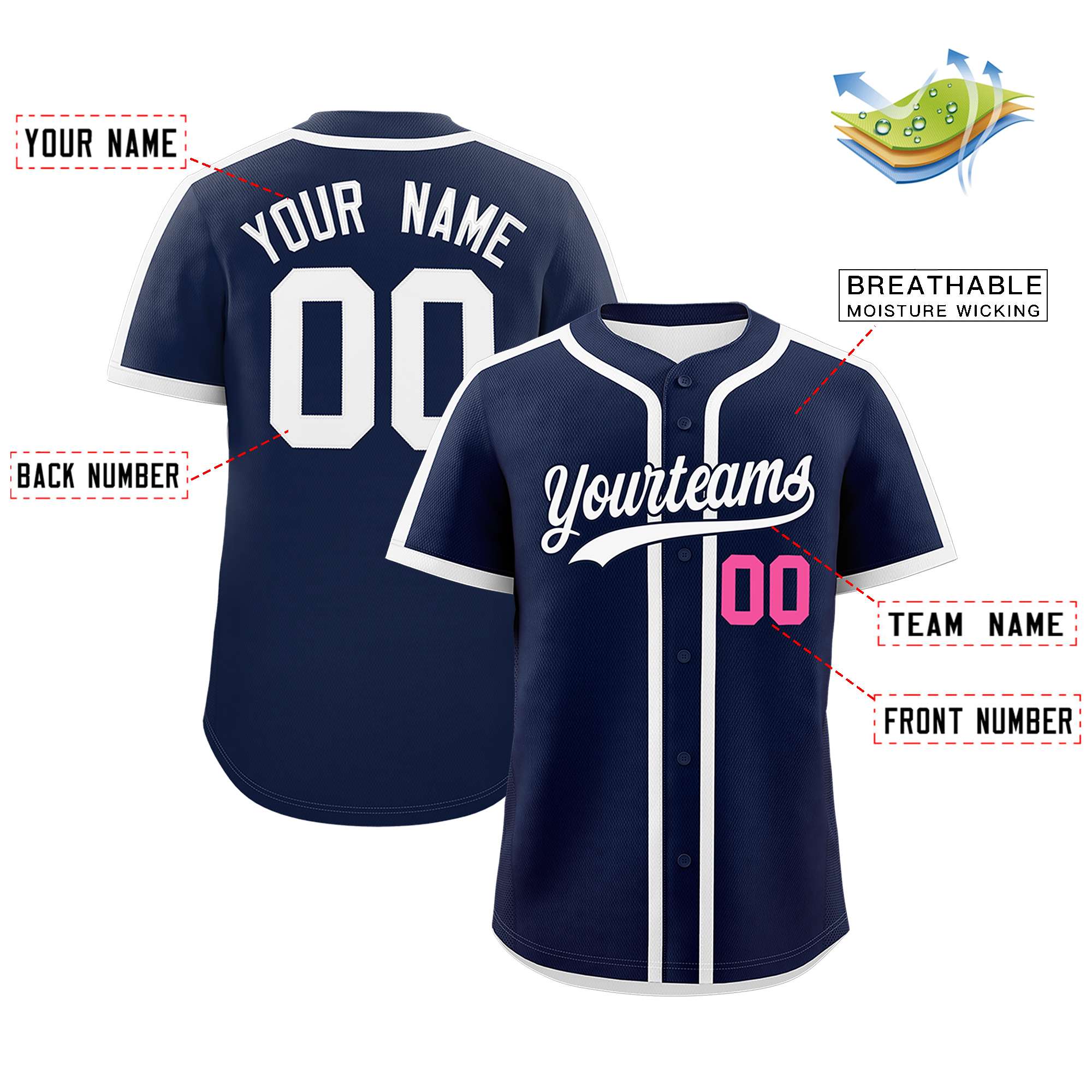 Custom Navy White Personalized Classic Authentic Baseball Jersey