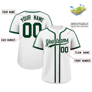 Custom White Green Personalized Classic Authentic Baseball Jersey