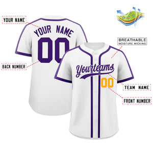 Custom White Purple Personalized Classic Authentic Baseball Jersey