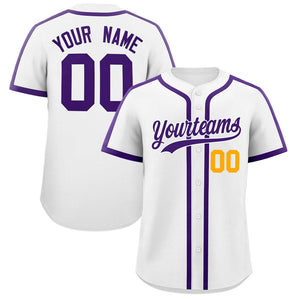 Custom White Purple Personalized Classic Authentic Baseball Jersey