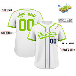 Custom White Neon Green Personalized Classic Authentic Baseball Jersey