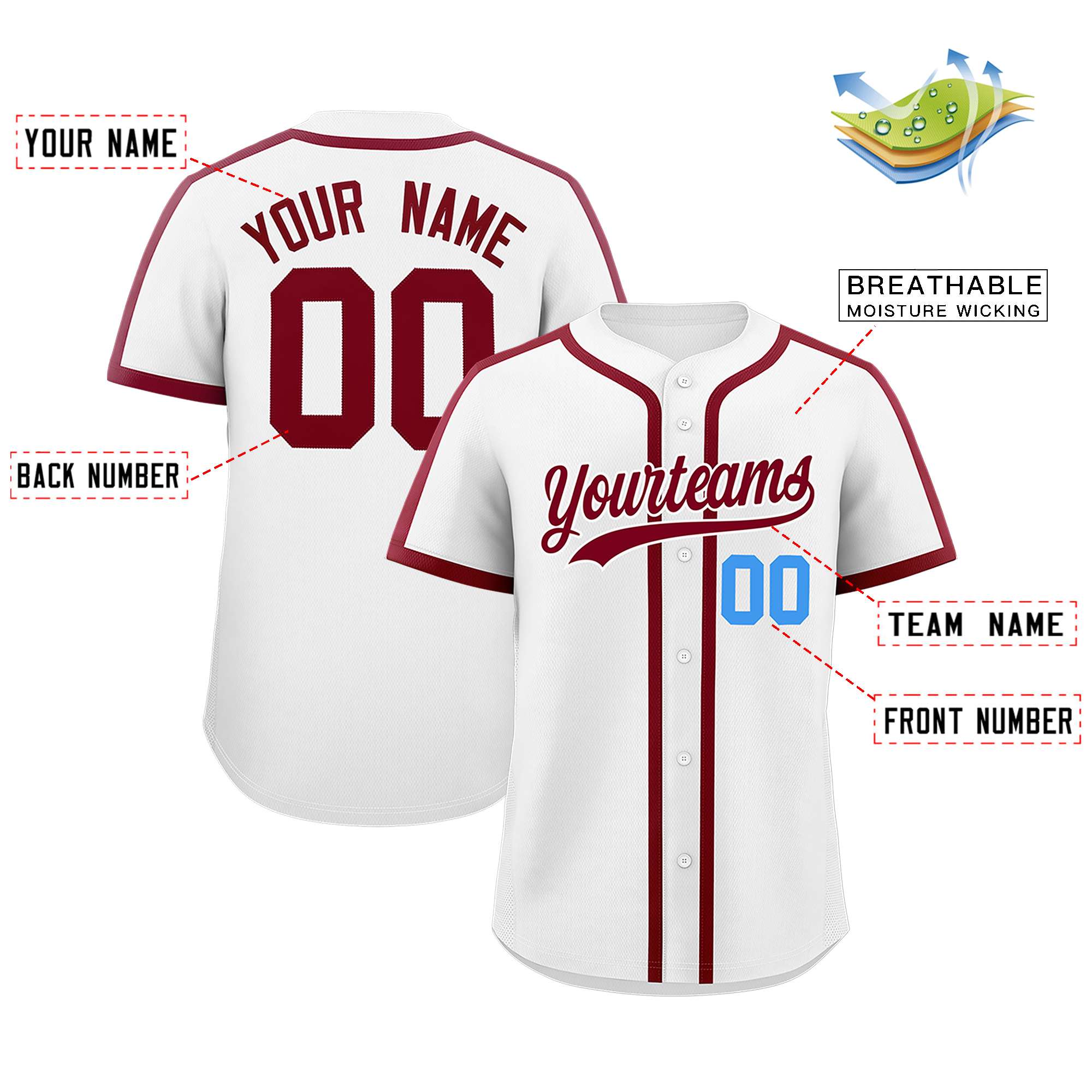 Custom White Crimson Personalized Classic Authentic Baseball Jersey