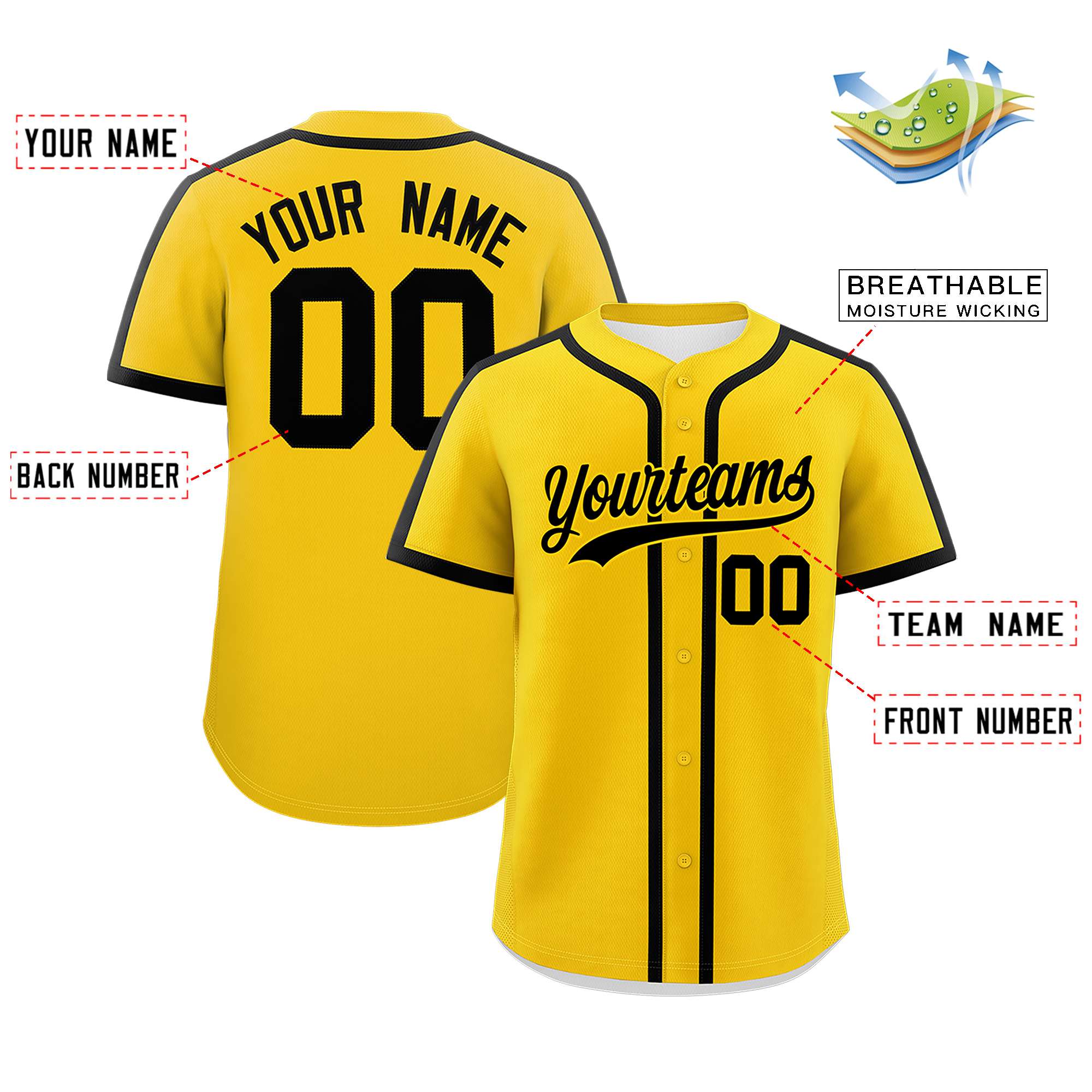 Custom Gold Black Personalized Classic Authentic Baseball Jersey