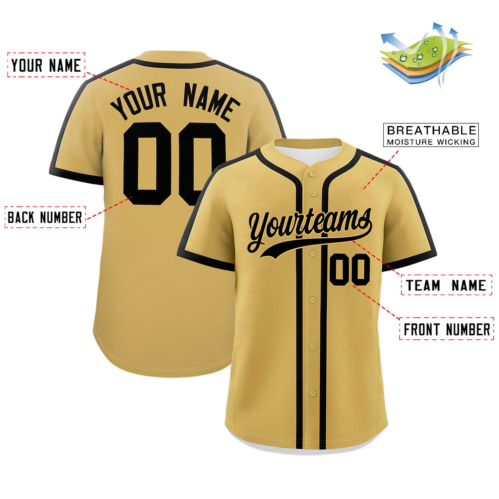 Custom Old Gold Black Personalized Classic Authentic Baseball Jersey