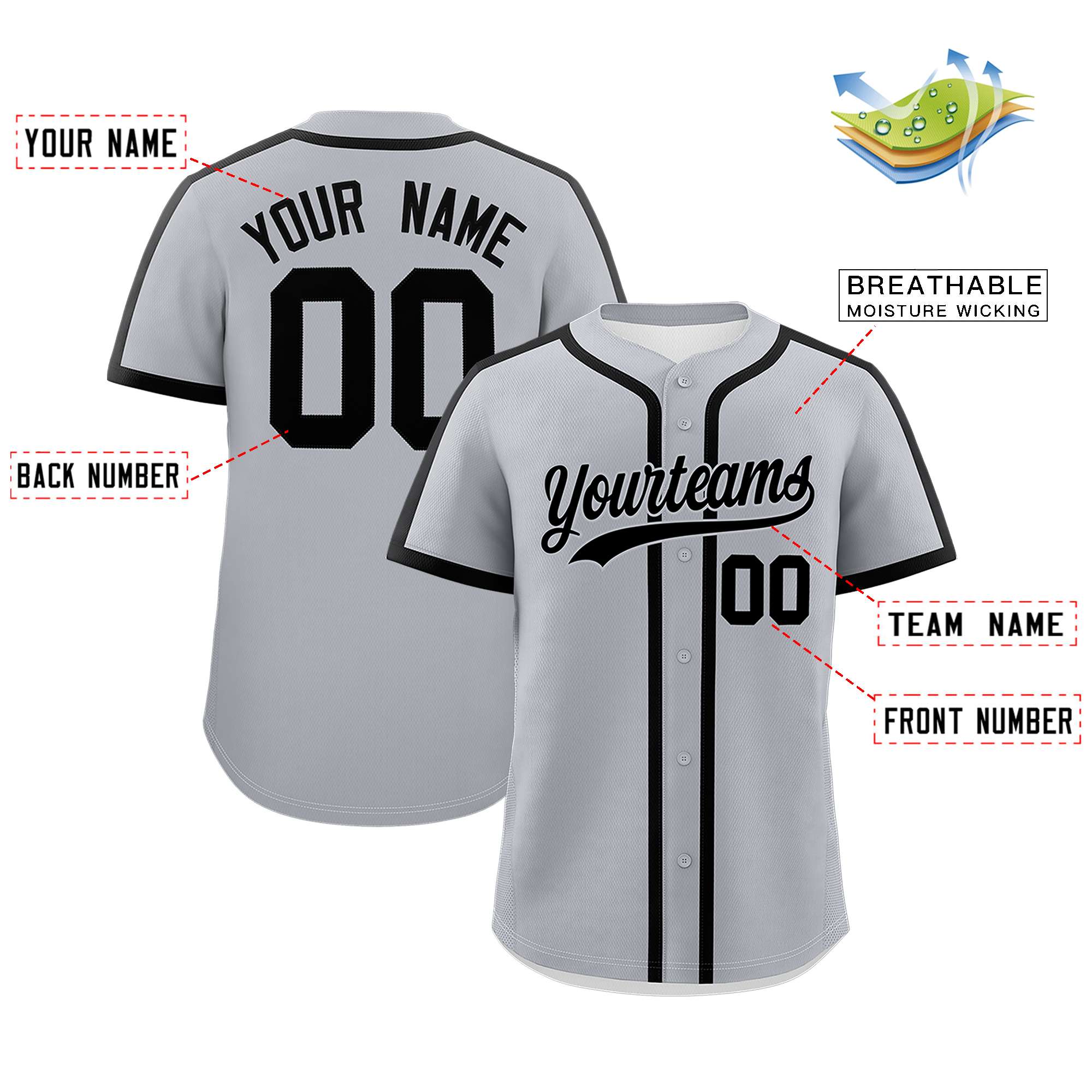 Custom Gray Black Personalized Classic Authentic Baseball Jersey