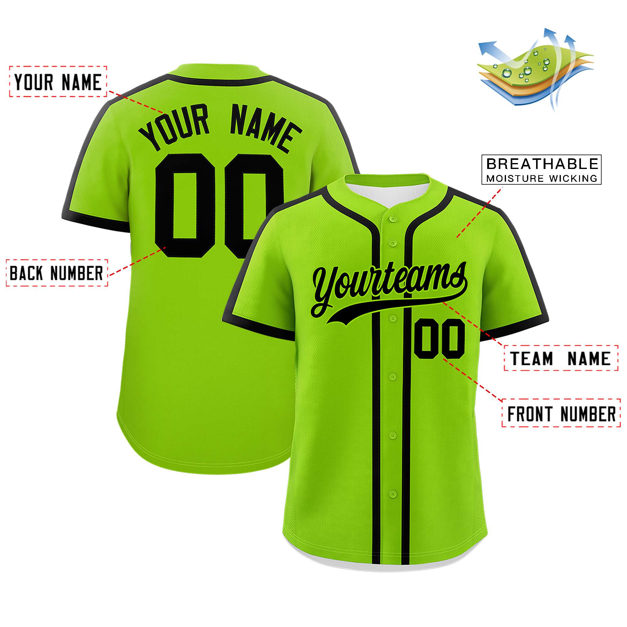 Custom Neon Green Black Personalized Classic Authentic Baseball Jersey