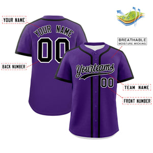 Custom Purple Black Personalized Classic Authentic Baseball Jersey