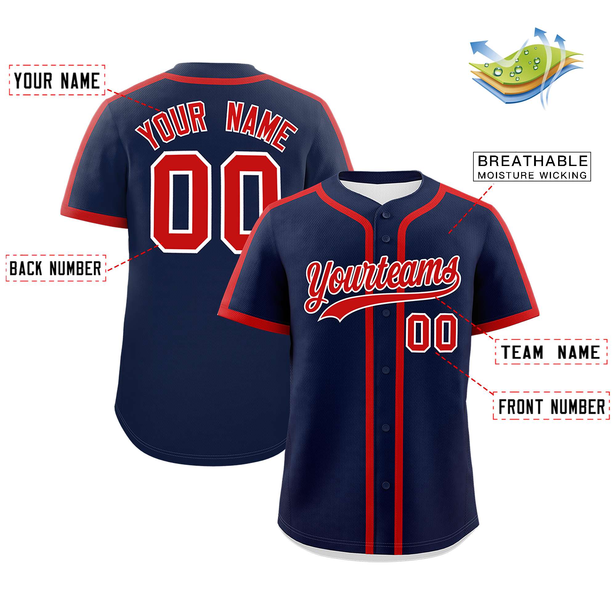 Custom Navy Red Personalized Classic Authentic Baseball Jersey