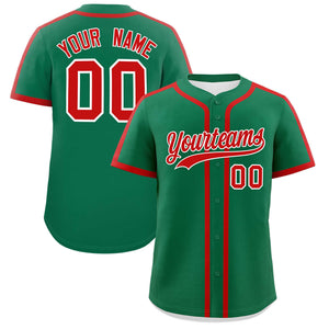 Custom Kelly Green Red Personalized Classic Authentic Baseball Jersey