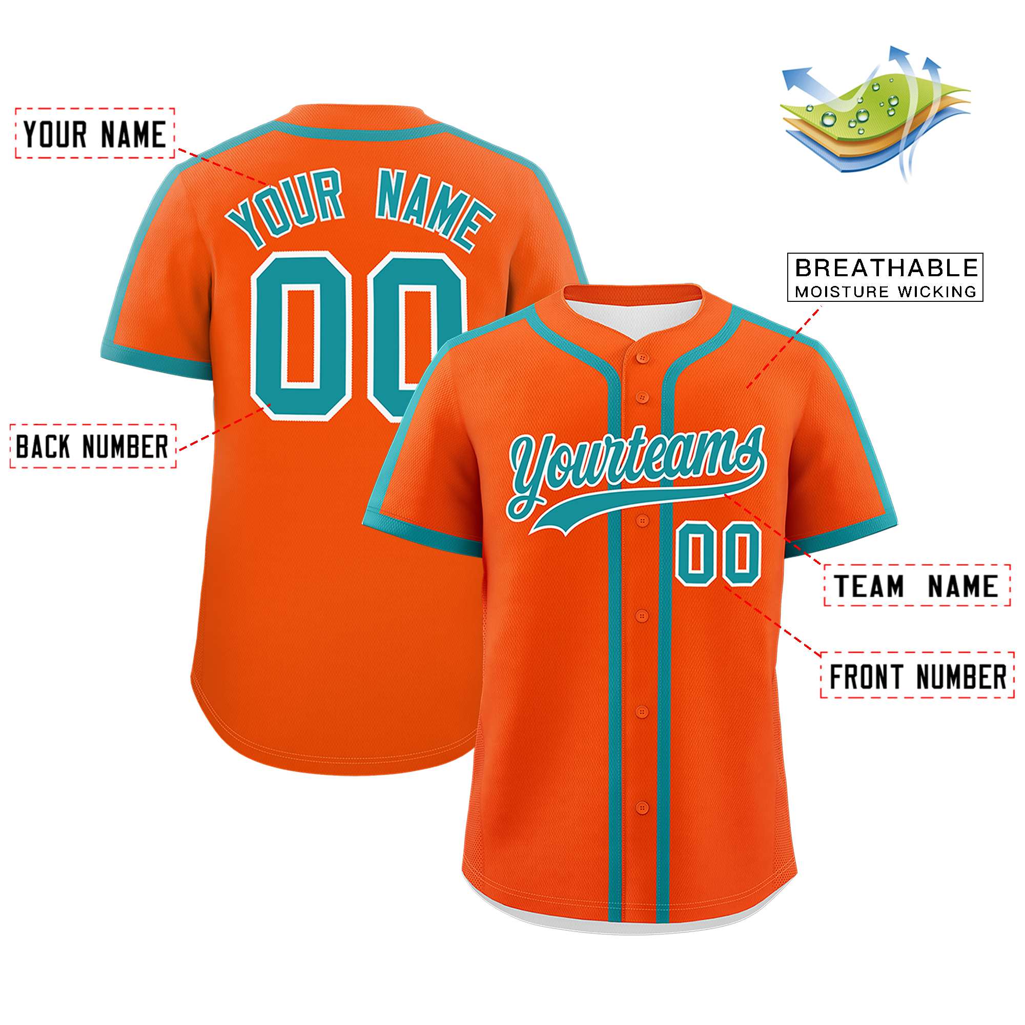 Custom Orange Aqua Personalized Classic Authentic Baseball Jersey