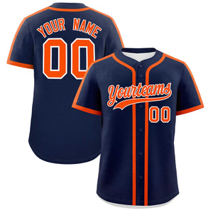 Custom Navy Orange Personalized Classic Authentic Baseball Jersey