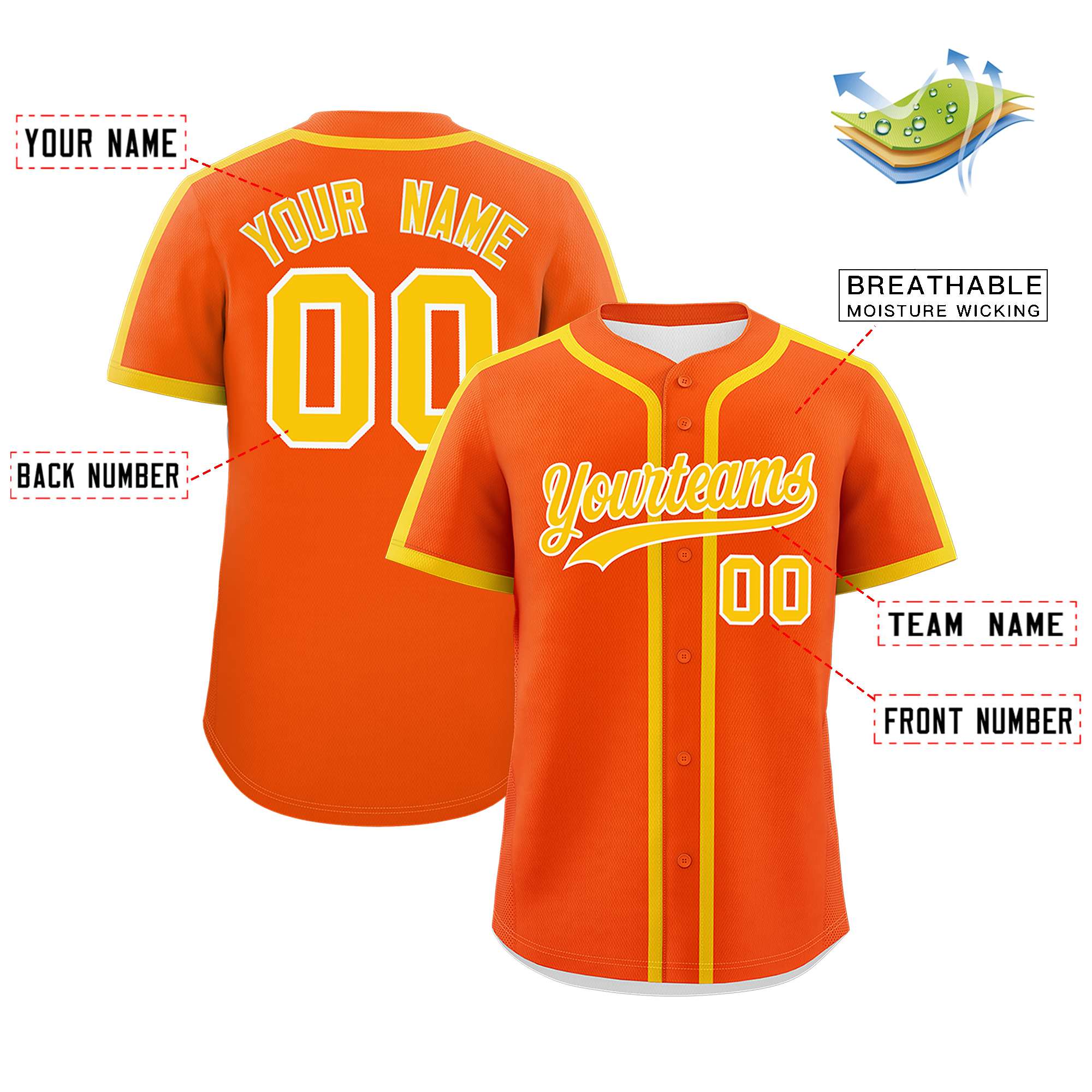 Custom Orange Gold Personalized Classic Authentic Baseball Jersey