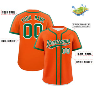 Custom Orange Kelly Green Personalized Classic Authentic Baseball Jersey