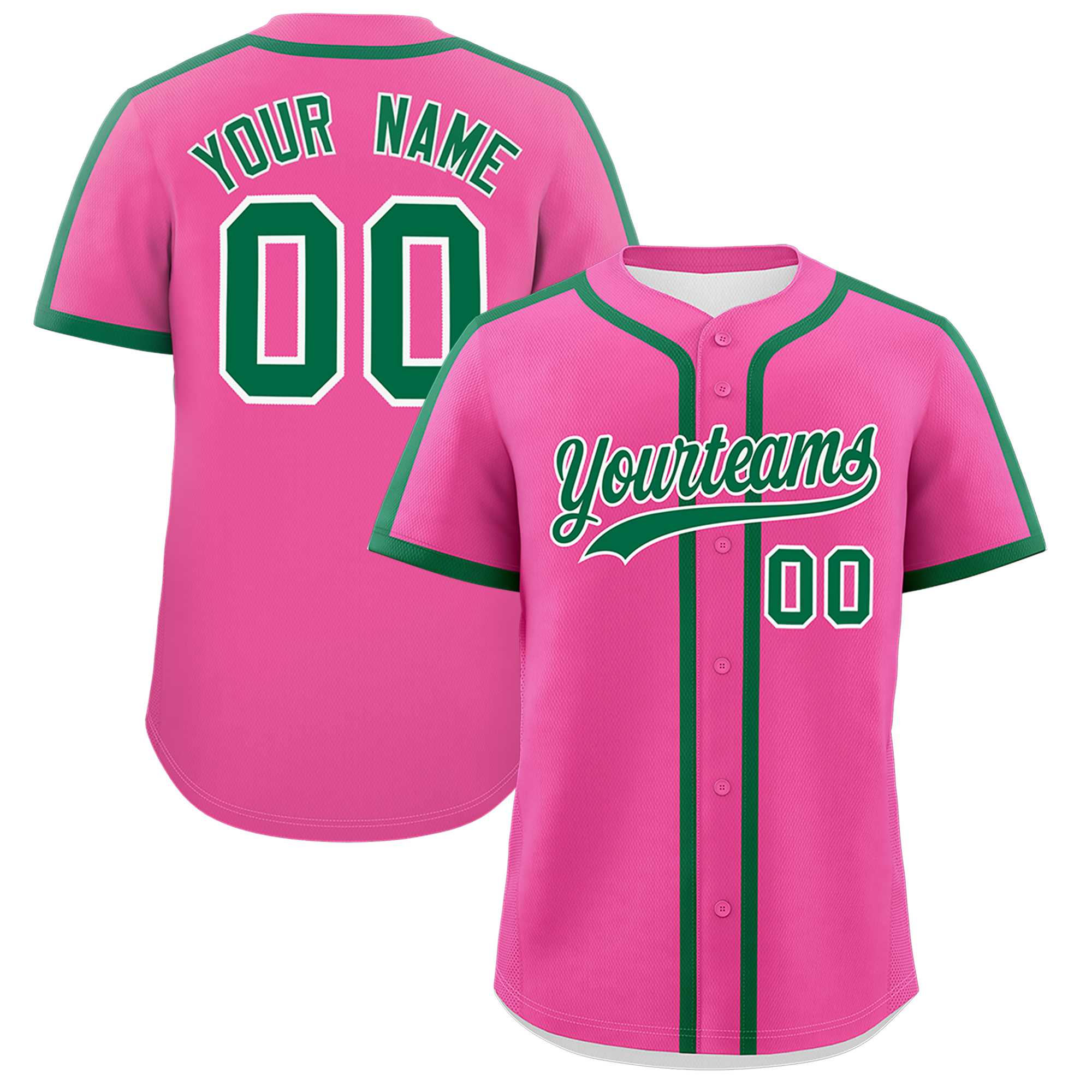 Custom Pink Kelly Green Personalized Classic Authentic Baseball Jersey