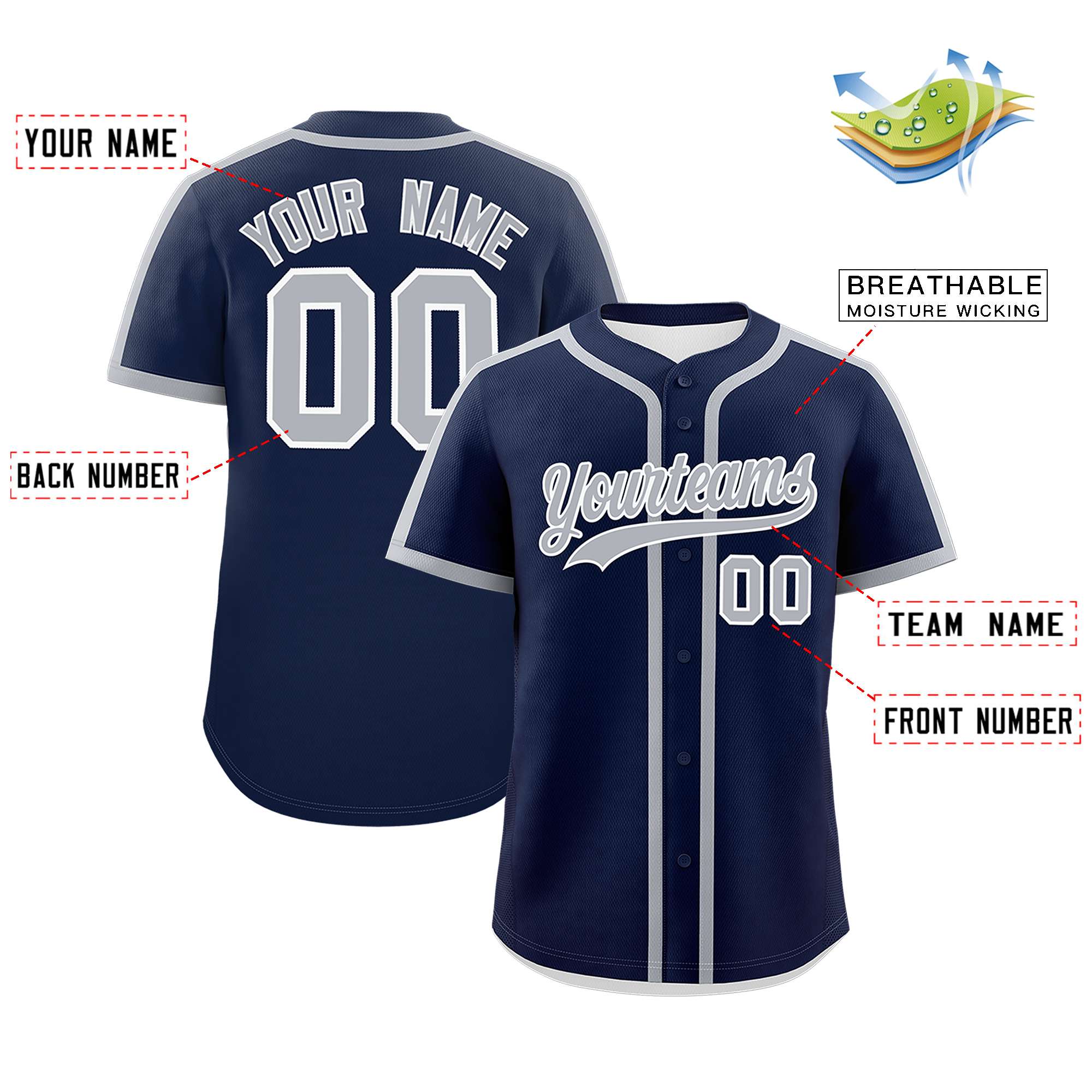 Custom Navy Gray Personalized Classic Authentic Baseball Jersey