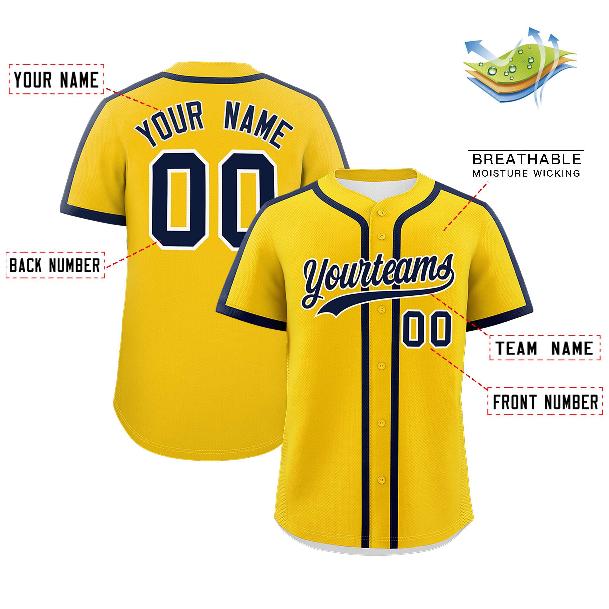 Custom Gold Navy Personalized Classic Authentic Baseball Jersey