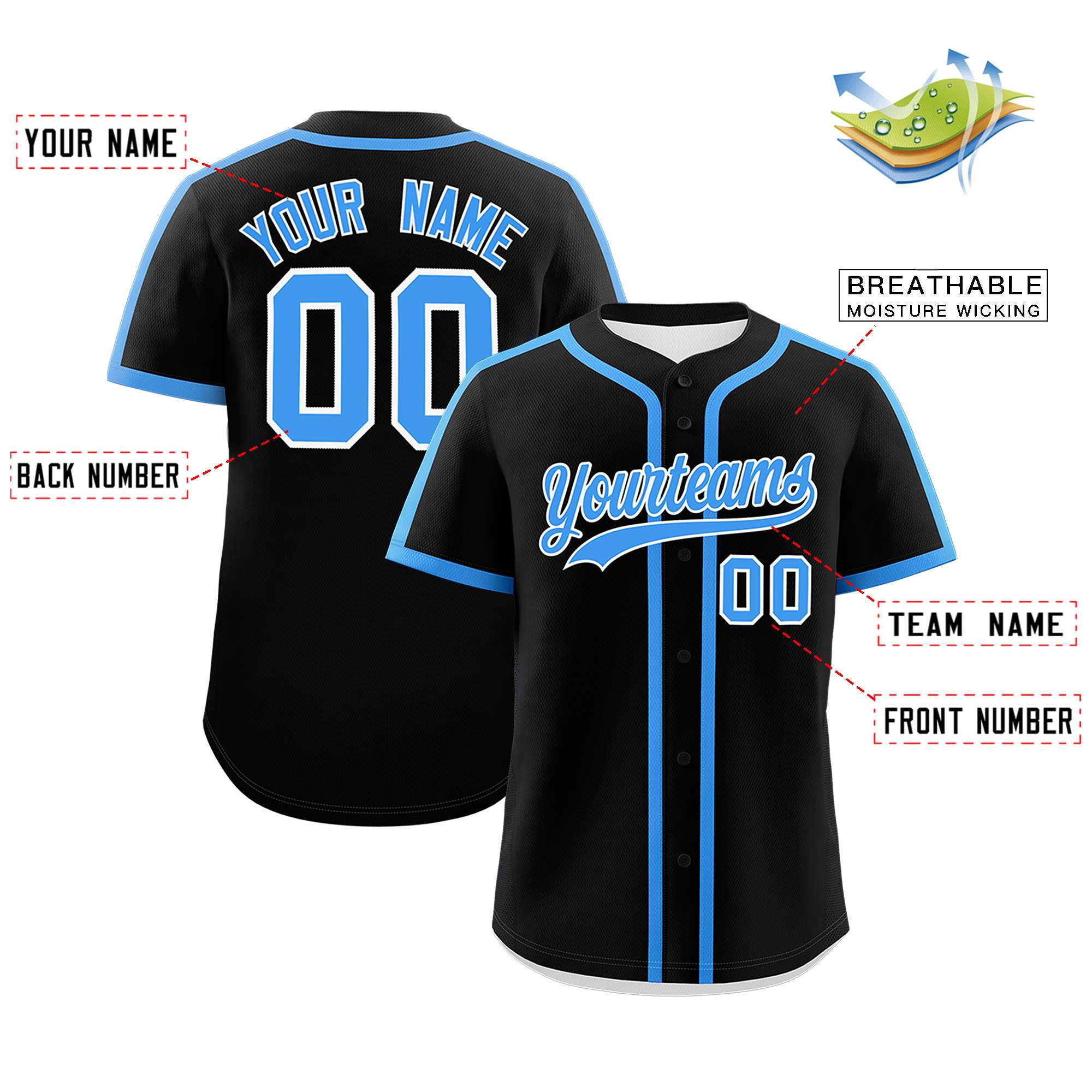 Custom Black Powder Blue Personalized Classic Authentic Baseball Jersey