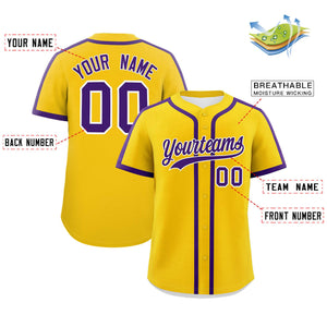 Custom Gold Purple Personalized Classic Authentic Baseball Jersey