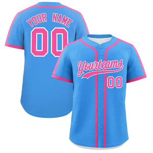 Custom Powder Blue Pink Personalized Classic Authentic Baseball Jersey