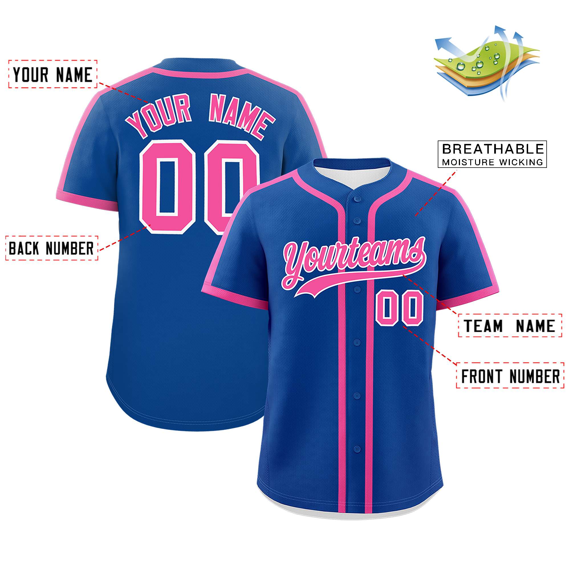 Custom Royal Pink Personalized Classic Authentic Baseball Jersey