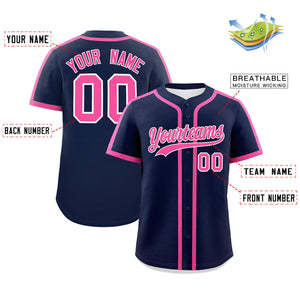 Custom Navy Pink Personalized Classic Authentic Baseball Jersey