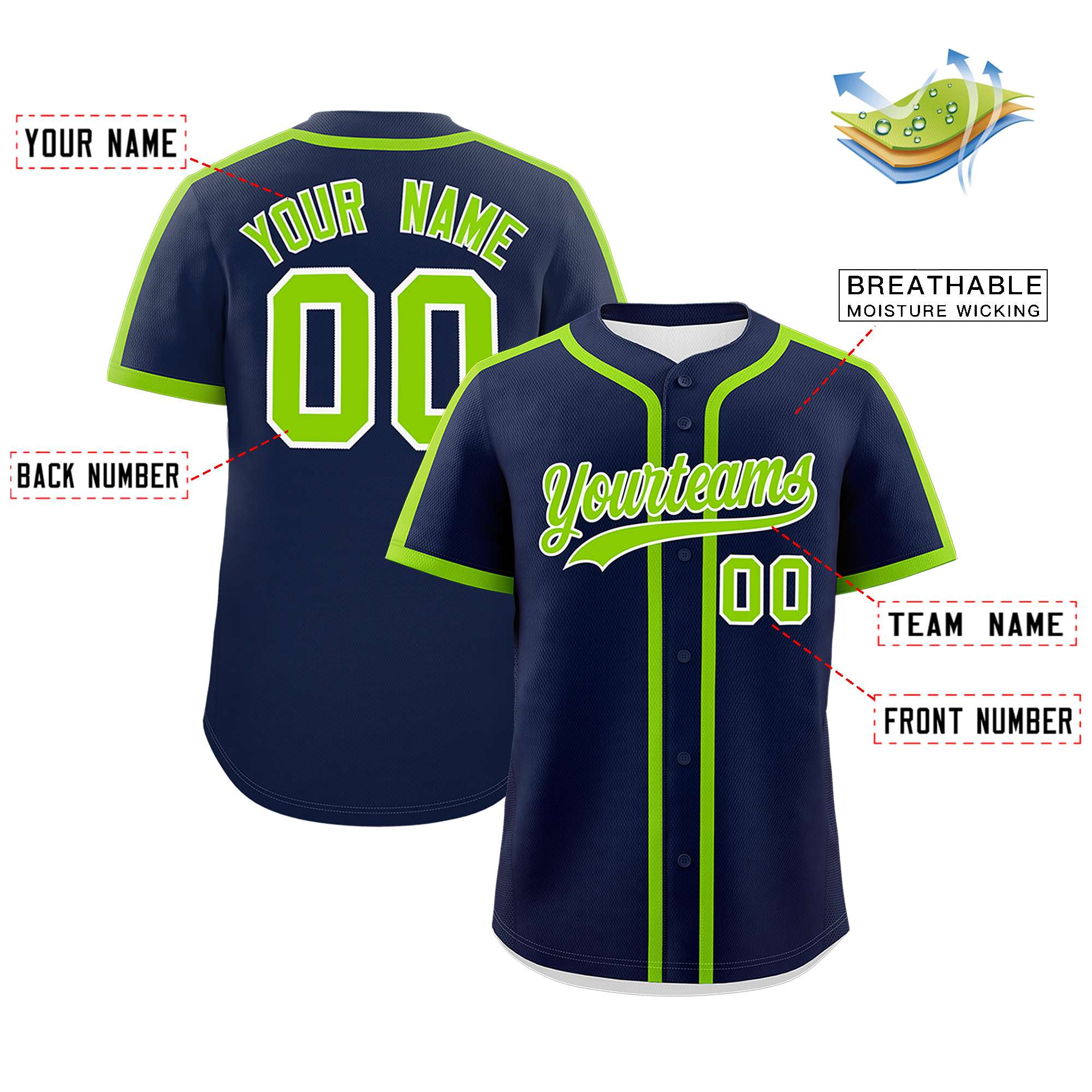 Custom Navy Neon Green Personalized Classic Authentic Baseball Jersey