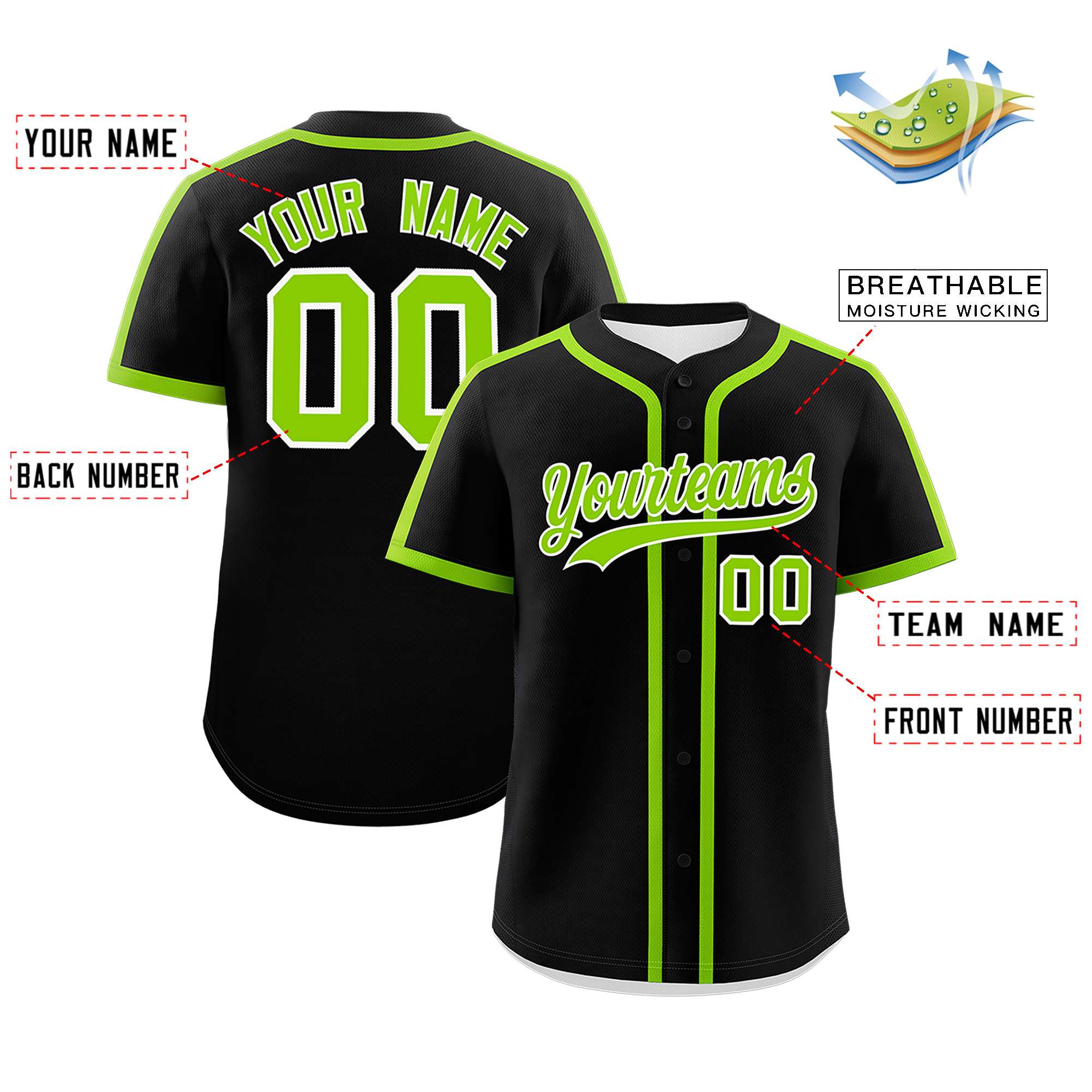 Custom Black Neon Green Personalized Classic Authentic Baseball Jersey