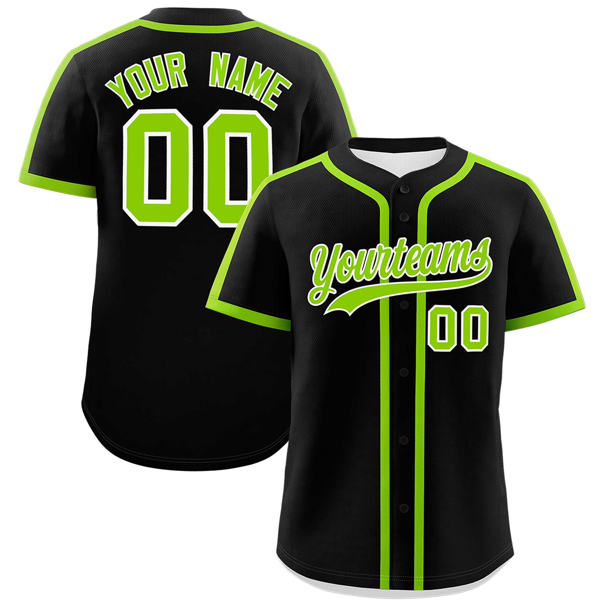 Custom Black Neon Green Personalized Classic Authentic Baseball Jersey