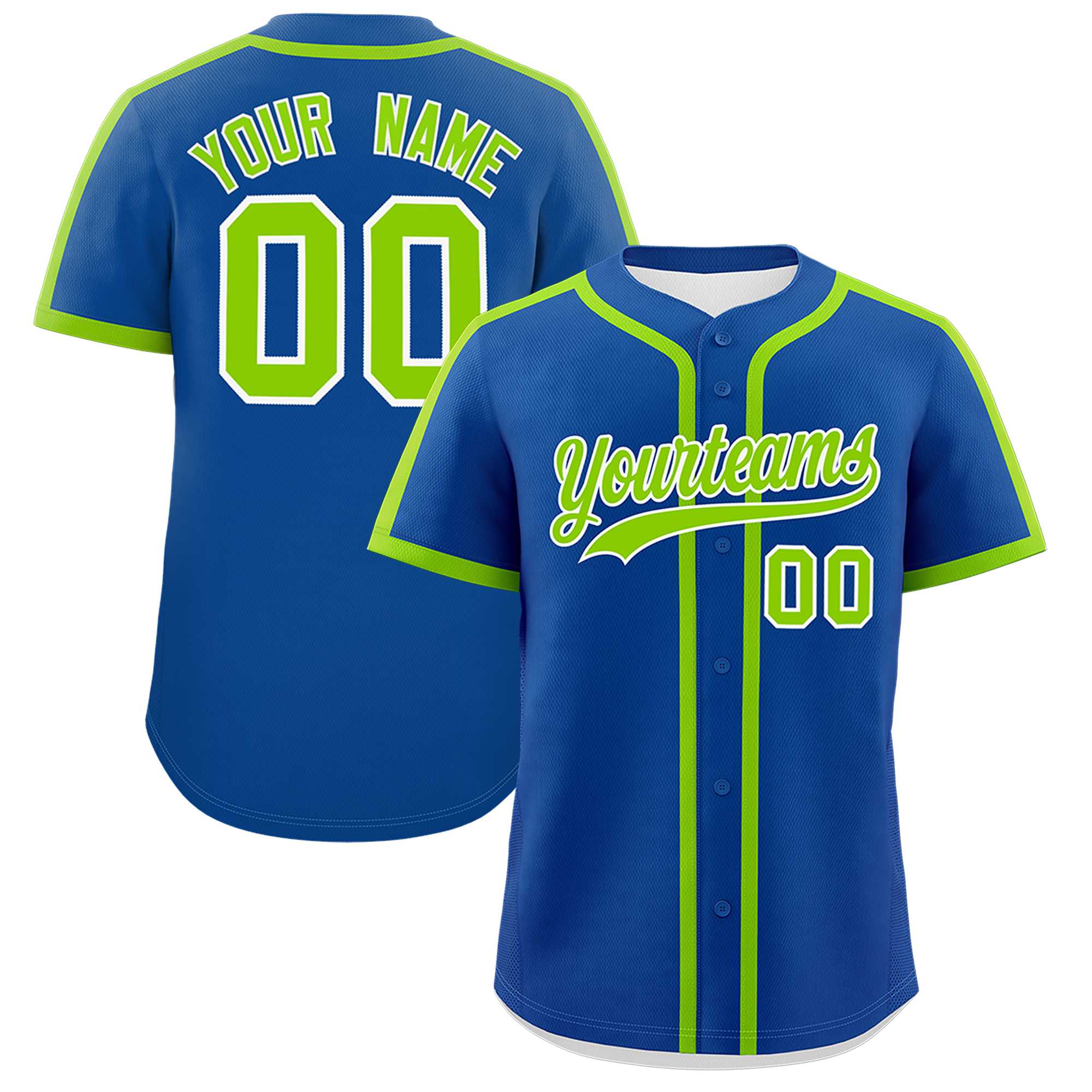 Custom Royal Neon Green Personalized Classic Authentic Baseball Jersey