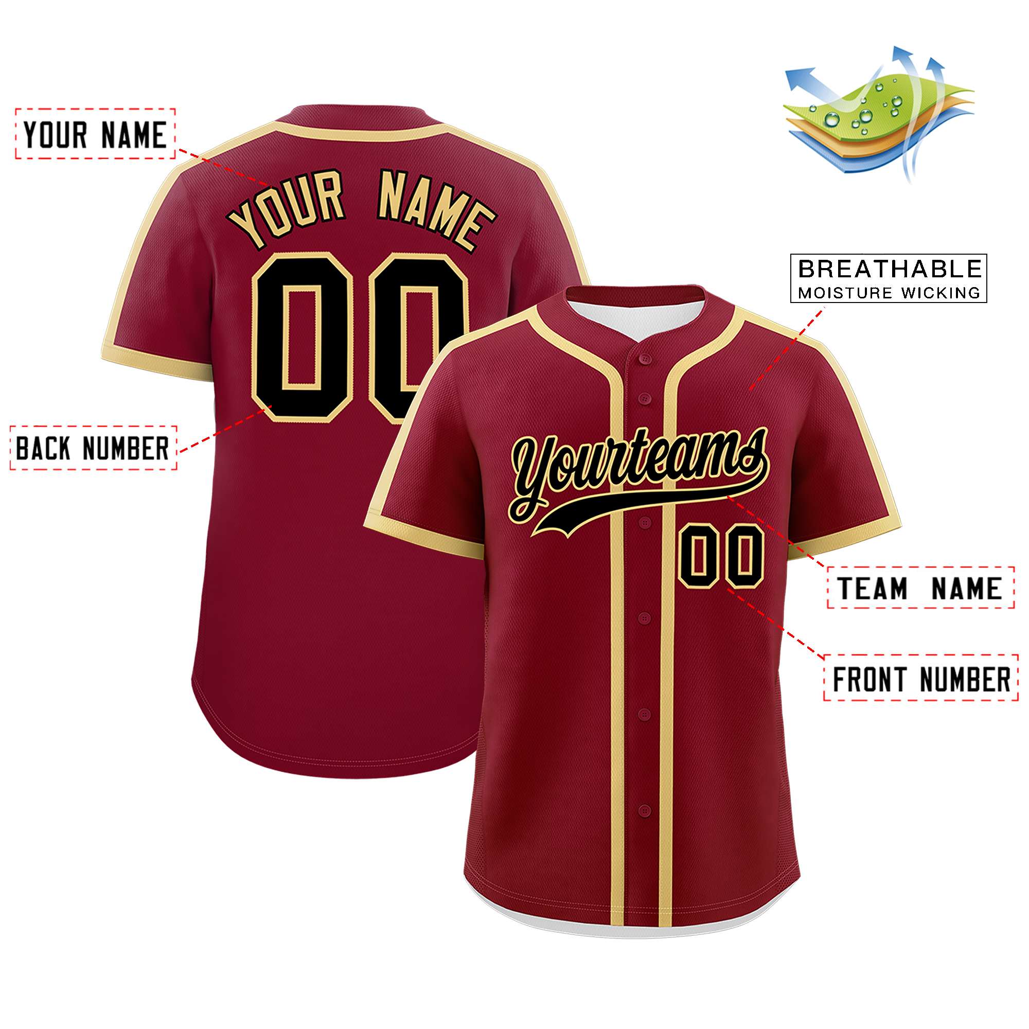 Custom Crimson Khaki Personalized Classic Authentic Baseball Jersey