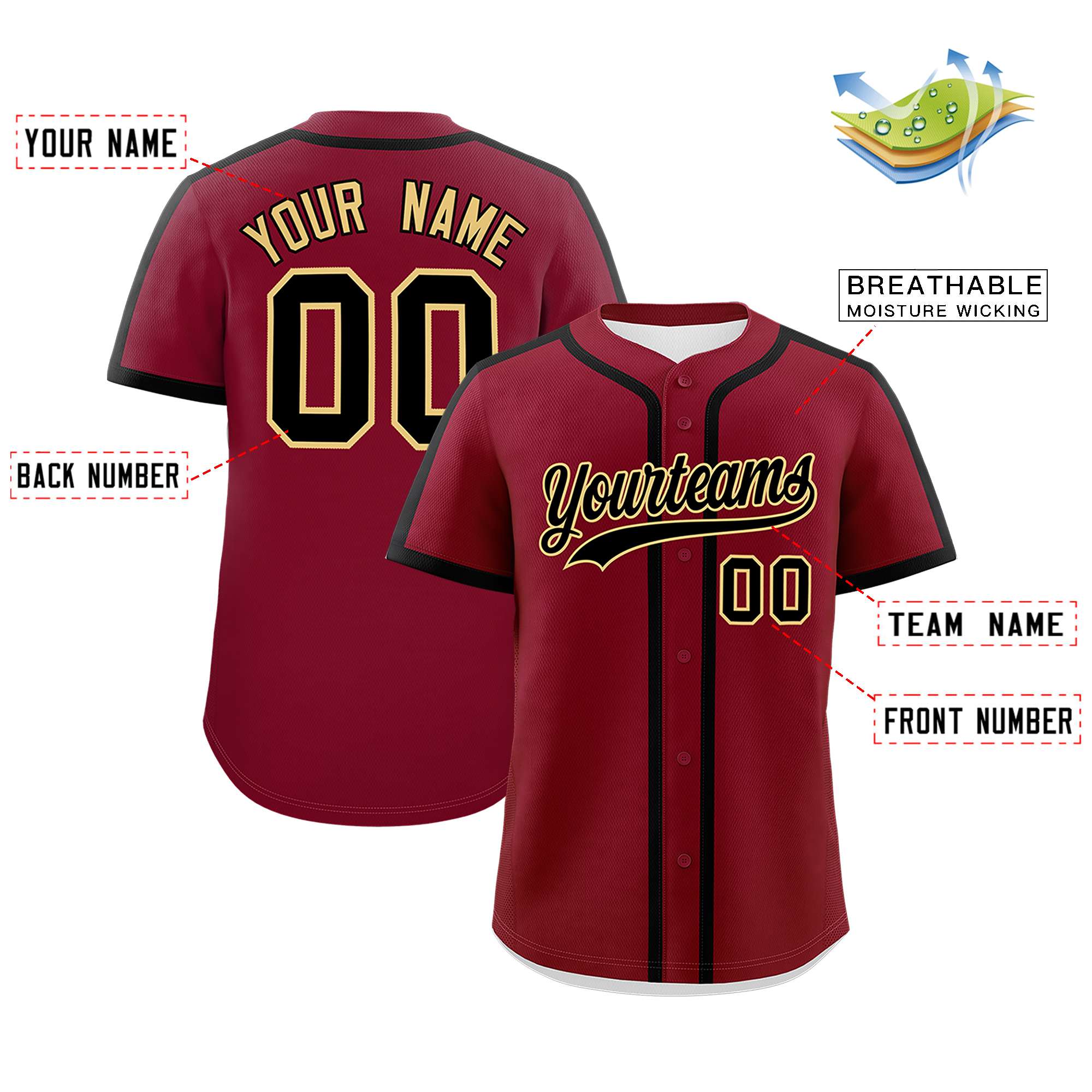 Custom Crimson Black Personalized Classic Authentic Baseball Jersey