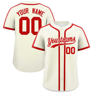 Custom Cream Red Personalized Classic Authentic Baseball Jersey