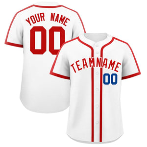 Custom White Red Personalized Classic Authentic Baseball Jersey