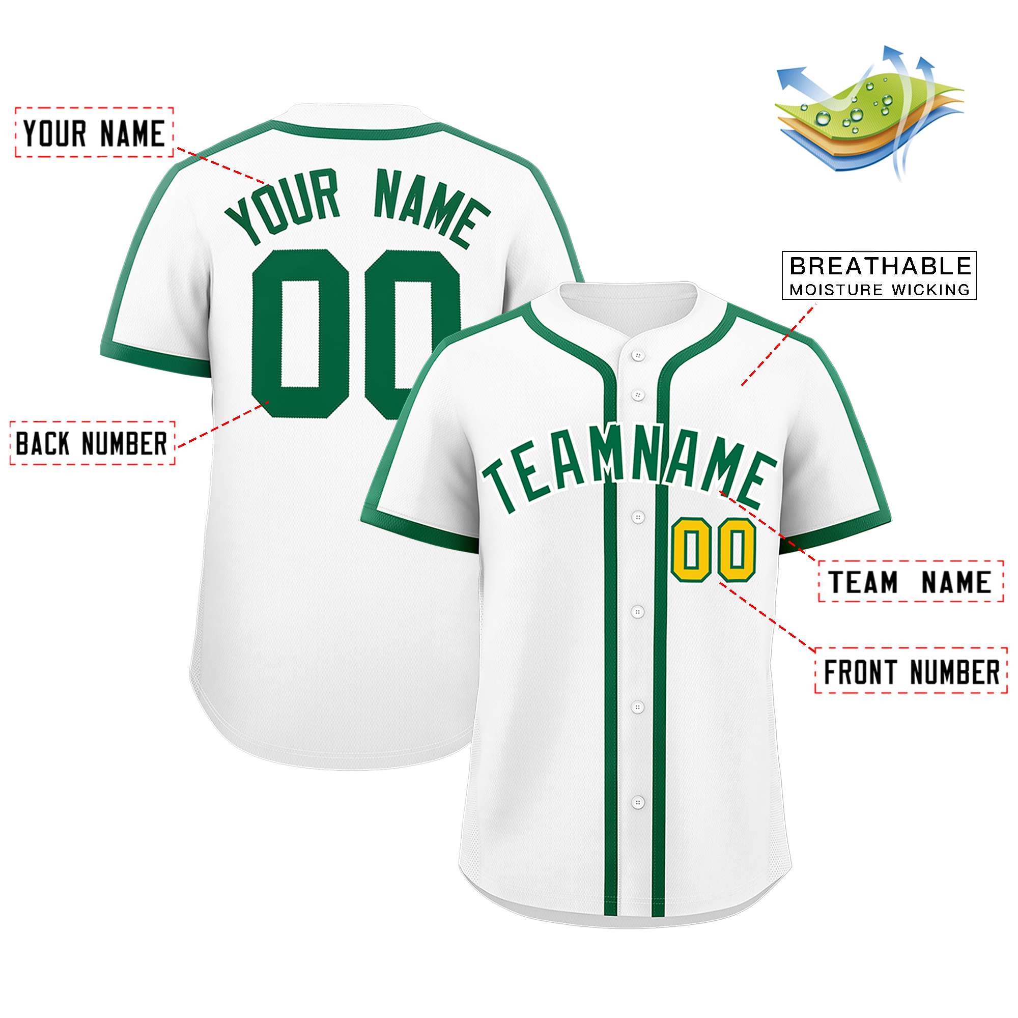 Custom White Kelly Green Personalized Classic Authentic Baseball Jersey