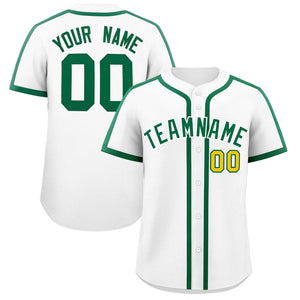 Custom White Kelly Green Personalized Classic Authentic Baseball Jersey