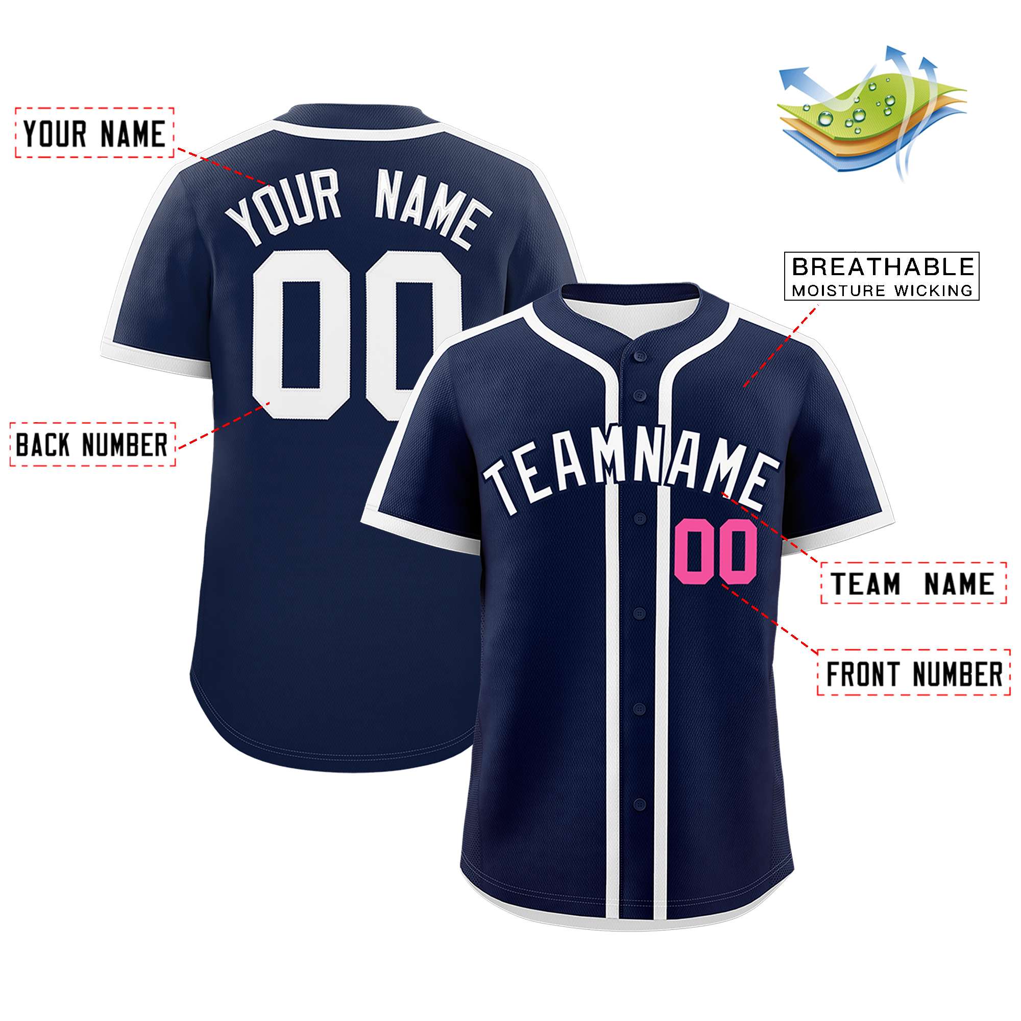 Custom Navy White Personalized Classic Authentic Baseball Jersey