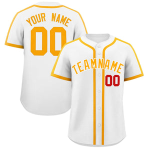 Custom White Yellow Personalized Classic Authentic Baseball Jersey