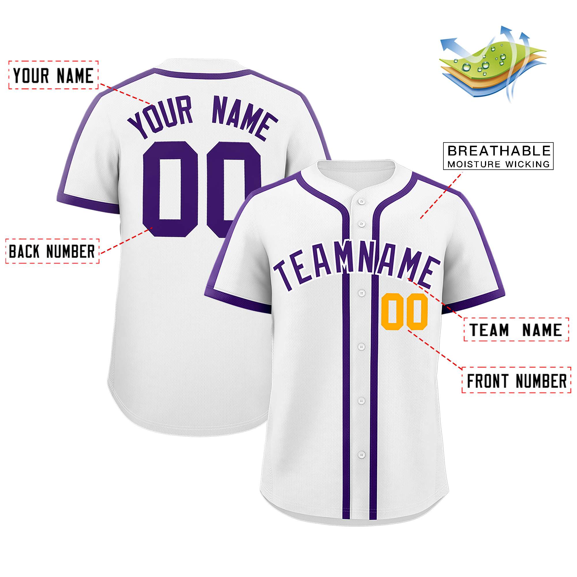 Custom White Purple Personalized Classic Authentic Baseball Jersey