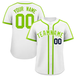 Custom White Neon Green Personalized Classic Authentic Baseball Jersey