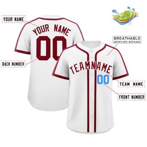 Custom White Crimson Personalized Classic Authentic Baseball Jersey