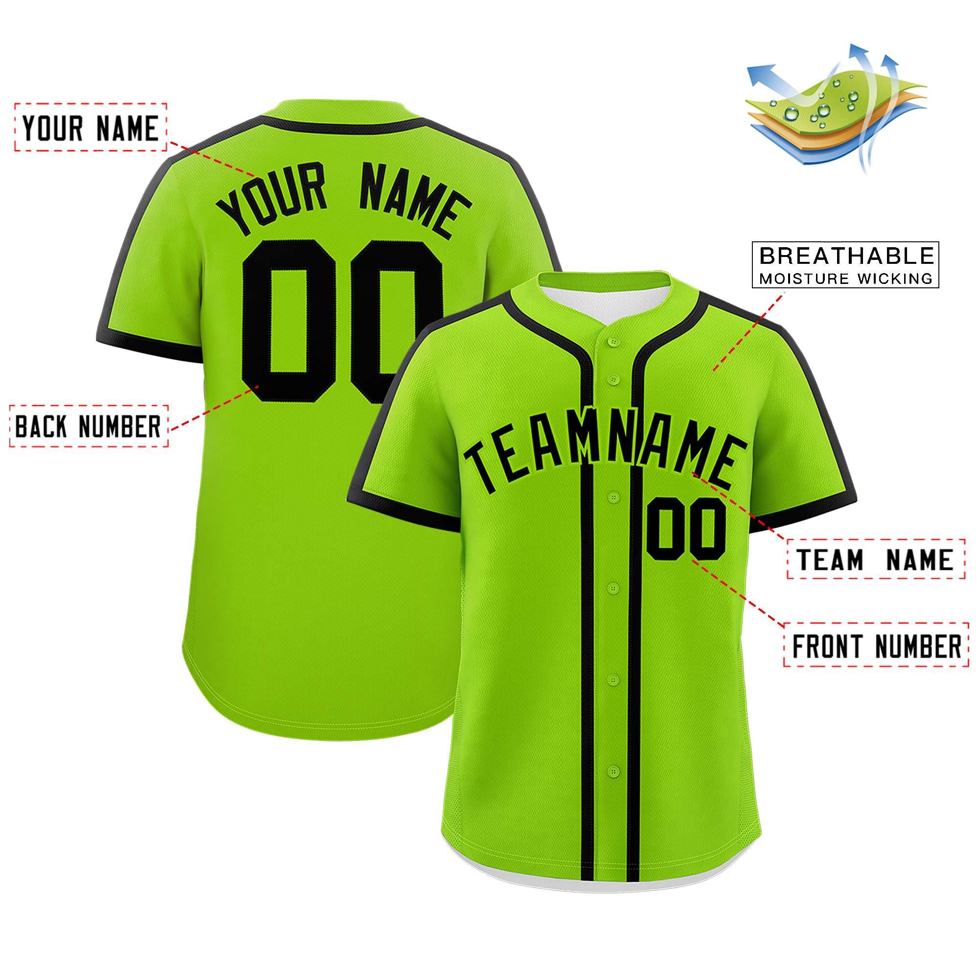 Custom Neon Green Black Personalized Classic Authentic Baseball Jersey