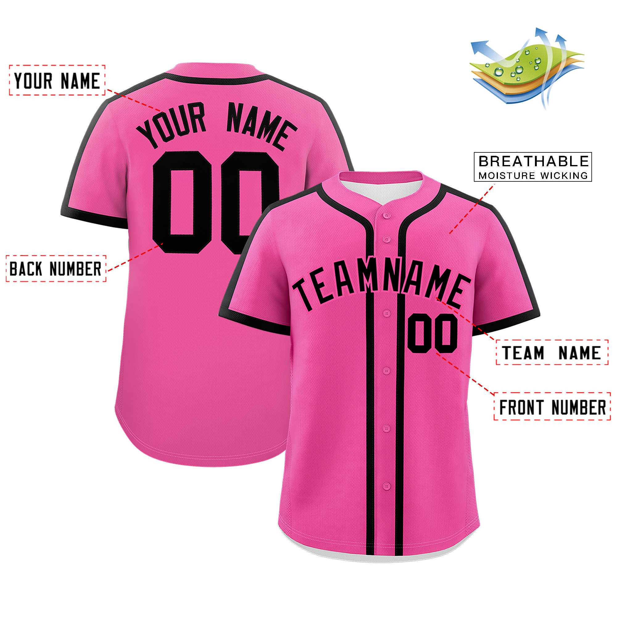 Custom Pink Black Personalized Classic Authentic Baseball Jersey