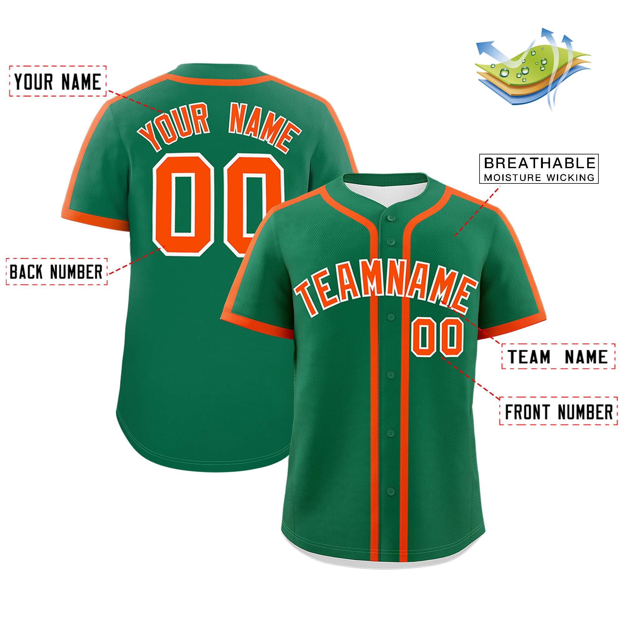 Custom Kelly Green Orange Personalized Classic Authentic Baseball Jersey