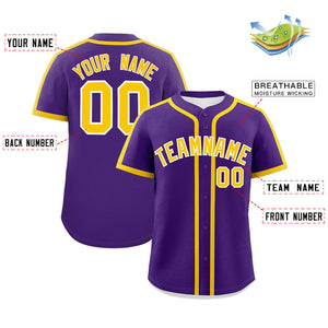 Custom Purple Gold Personalized Classic Authentic Baseball Jersey