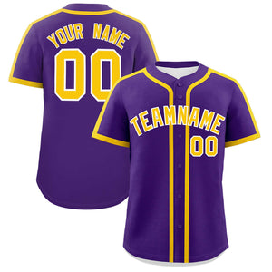 Custom Purple Gold Personalized Classic Authentic Baseball Jersey